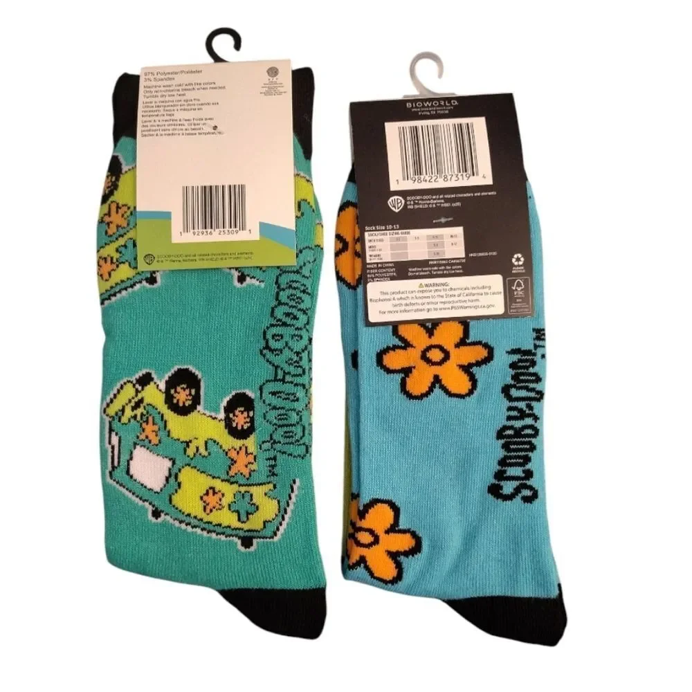WB 4 Pairs Colorful Neon Scooby Doo Printed‎ Crew Socks NWT
